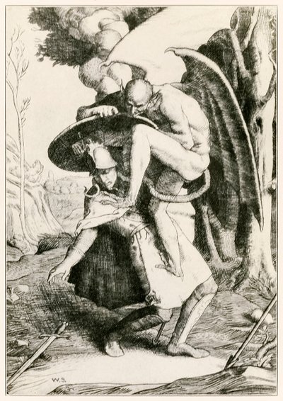 Cristiano combatte Apollyon da Il progresso del pellegrino da questo mondo a quello che verrà di John Bunyan (1628-1688) illustrazione di William Strang (1859-1921) da William Strang